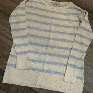LOFT Women's Cream and Blue Striped Sweater